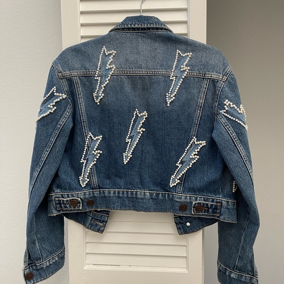 Sandro Pearl embellished Denim Jacket - Picture 9 of 9
